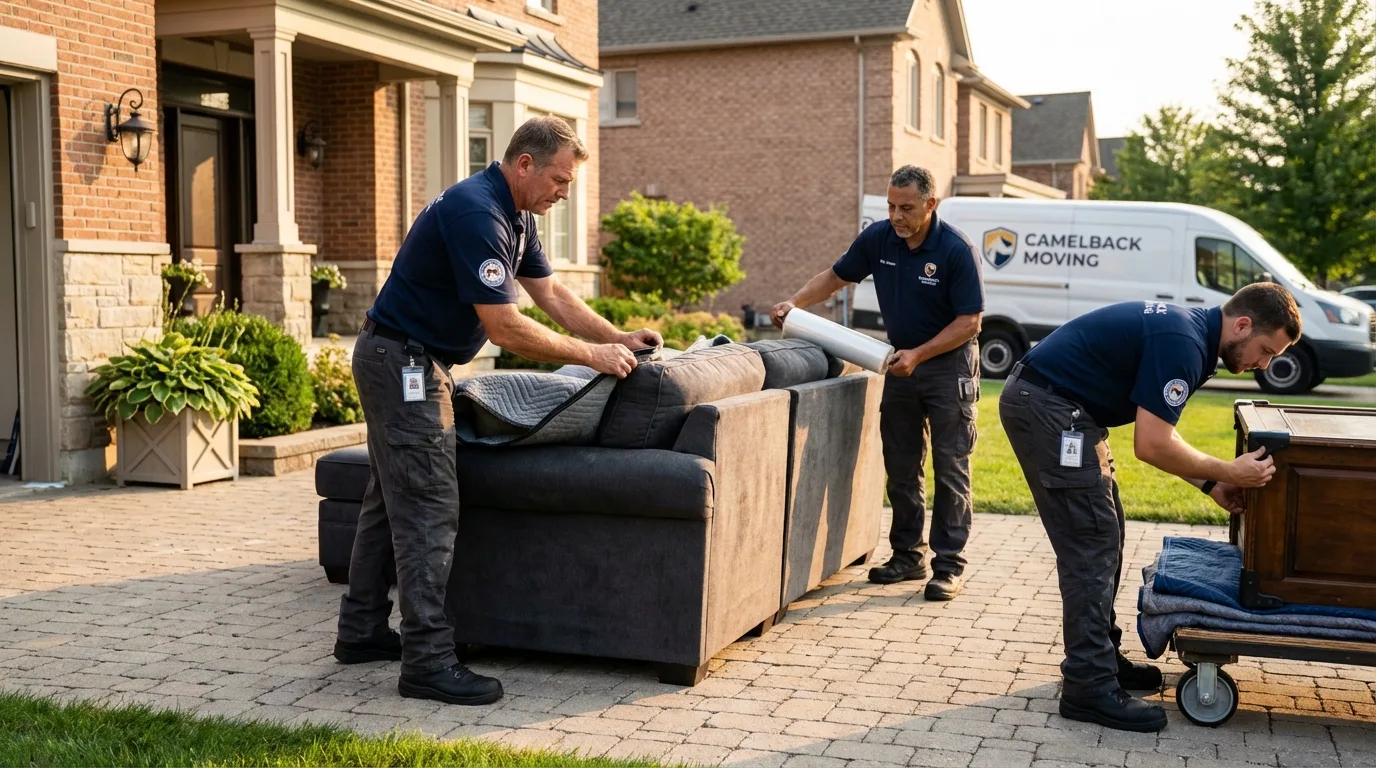 Large estate moving crew wrapping furniture in Mills, WY